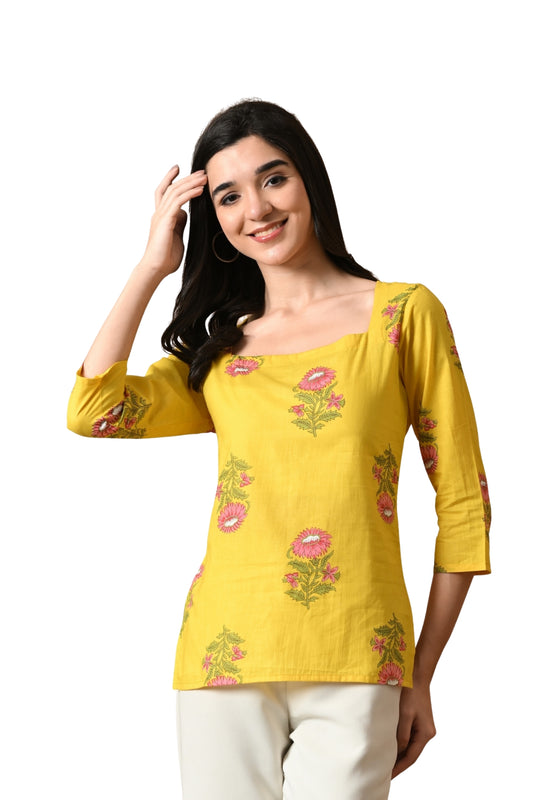 Sorrel – Bright Yellow Cotton Short Kurti