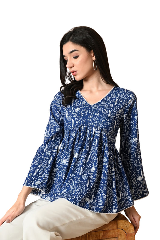 Soraya – Midnight Indigo Cotton Peplum Top