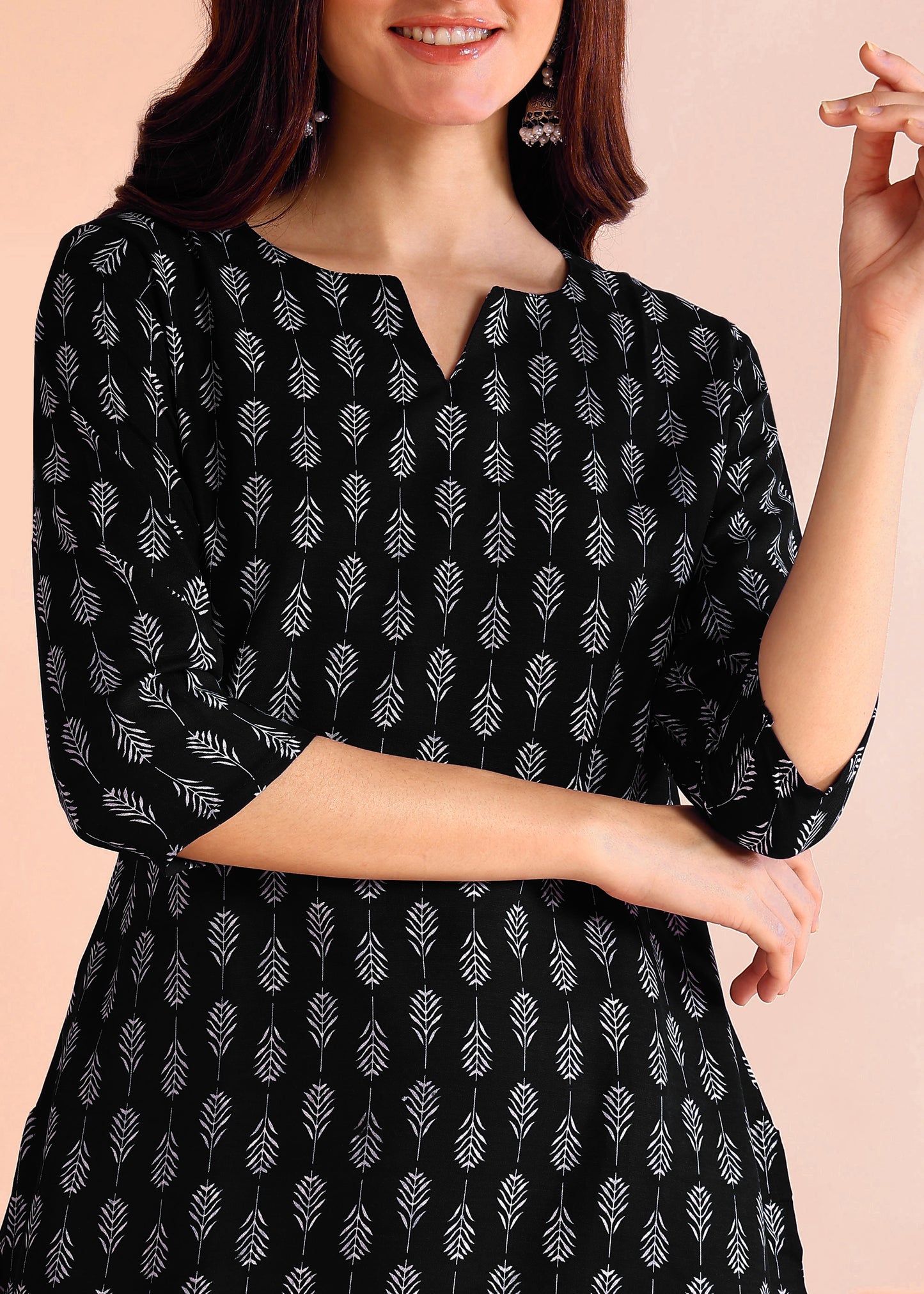 Midnight Leaf - Black Short Kurti