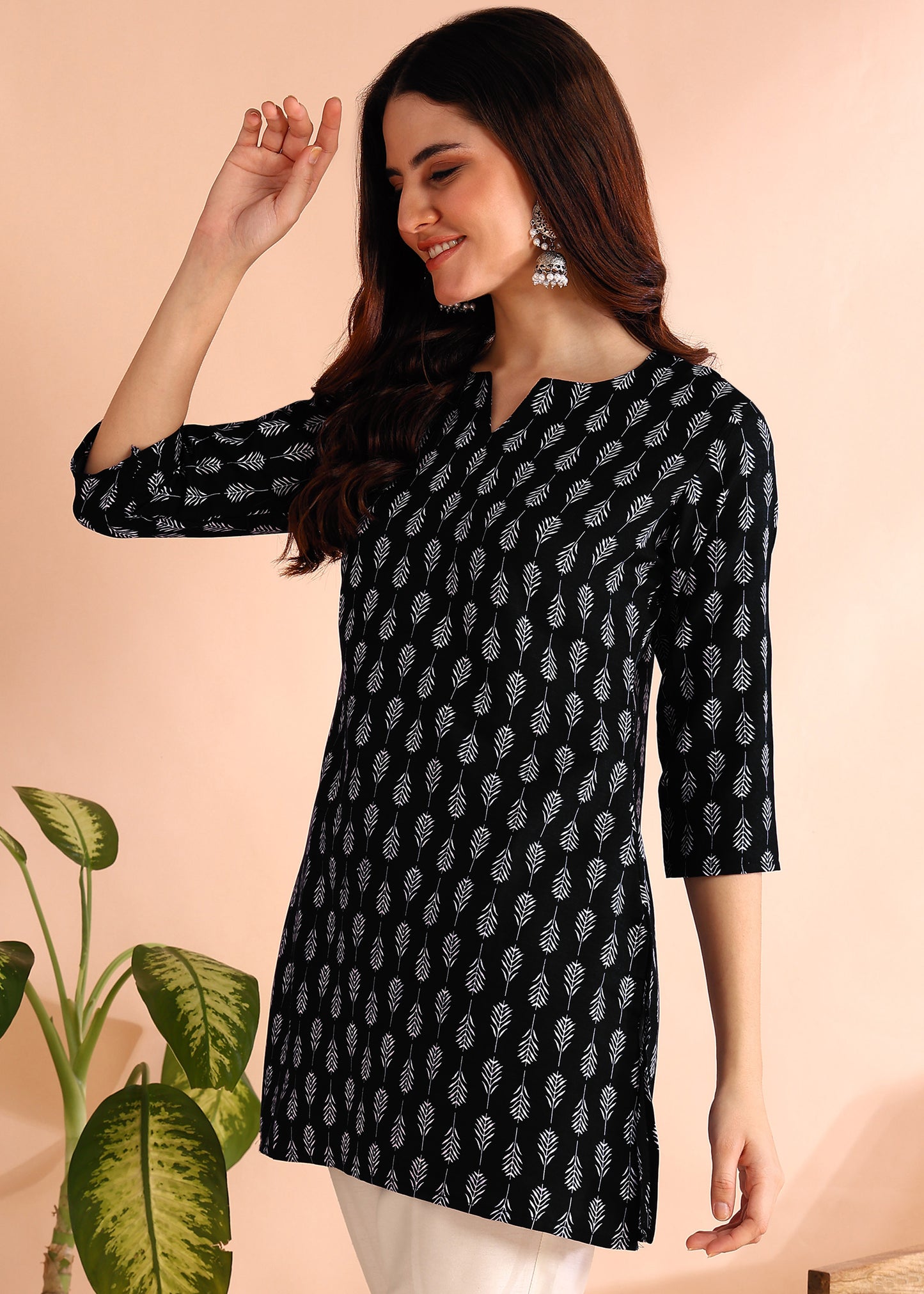 Midnight Leaf - Black Short Kurti