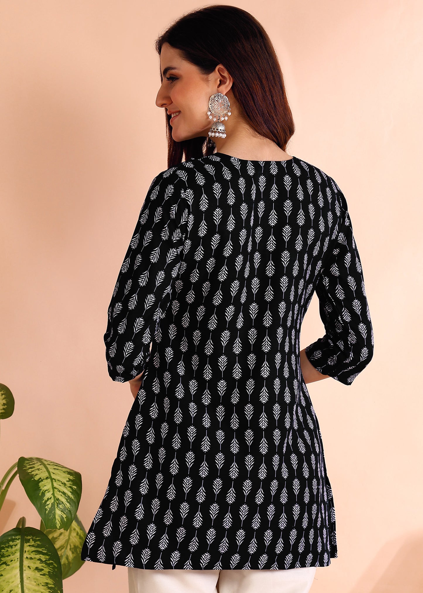 Midnight Leaf - Black Short Kurti