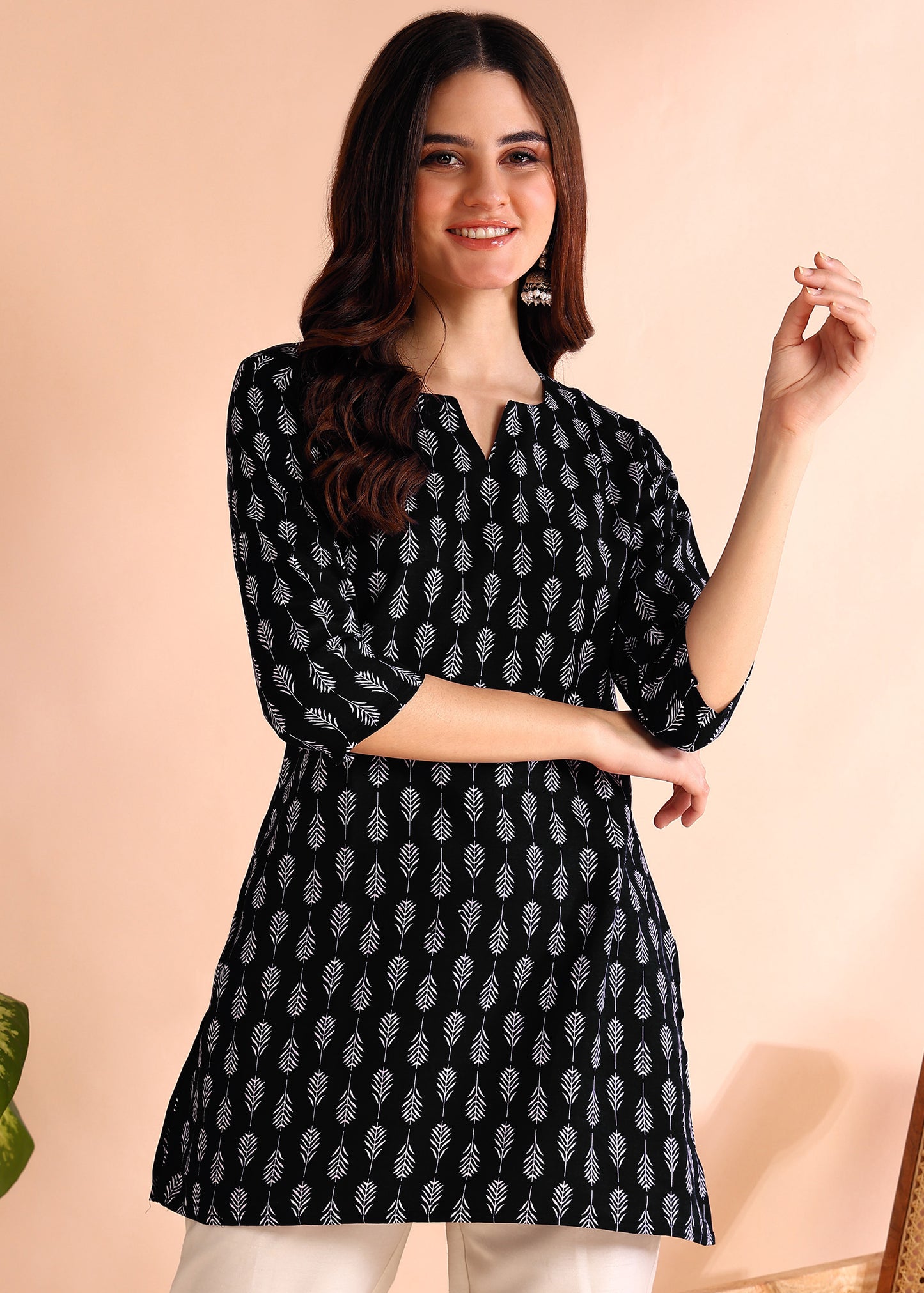 Midnight Leaf - Black Short Kurti