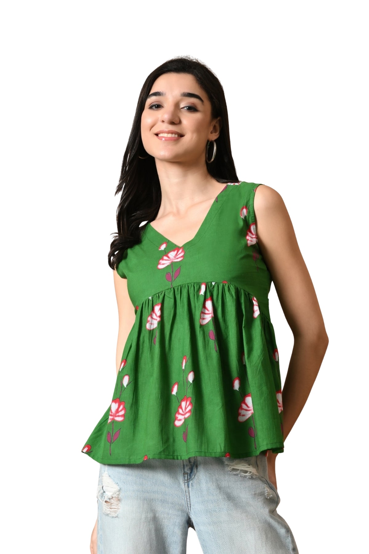 Selvora – Olive Grove Cotton Peplum Top