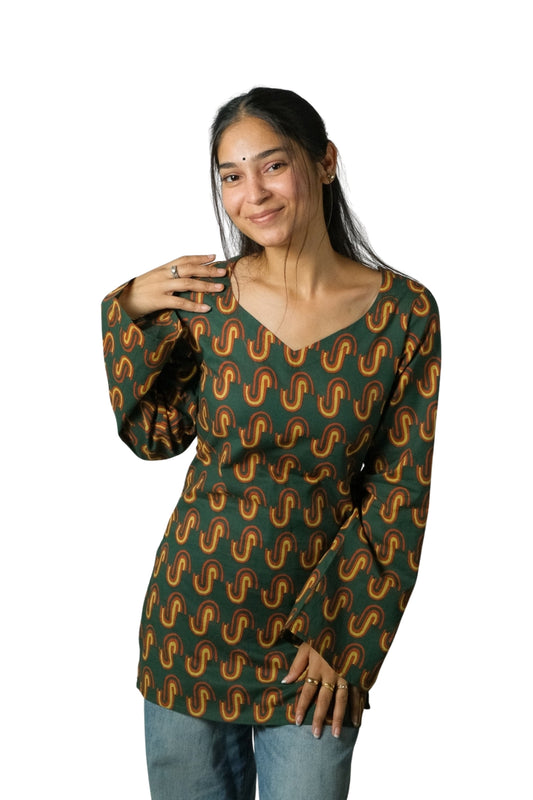 Sana – Open Back Kurti (Bottle Green)
