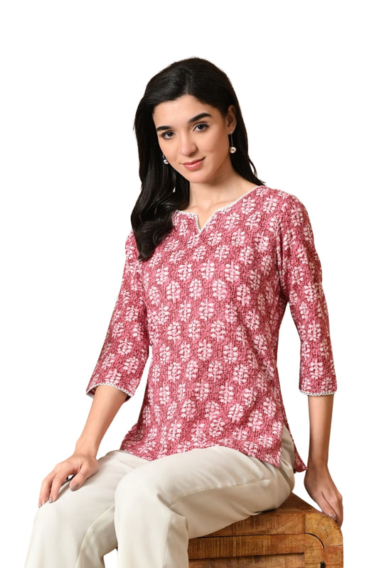 Melora – Rose Pink Cotton Short Kurti