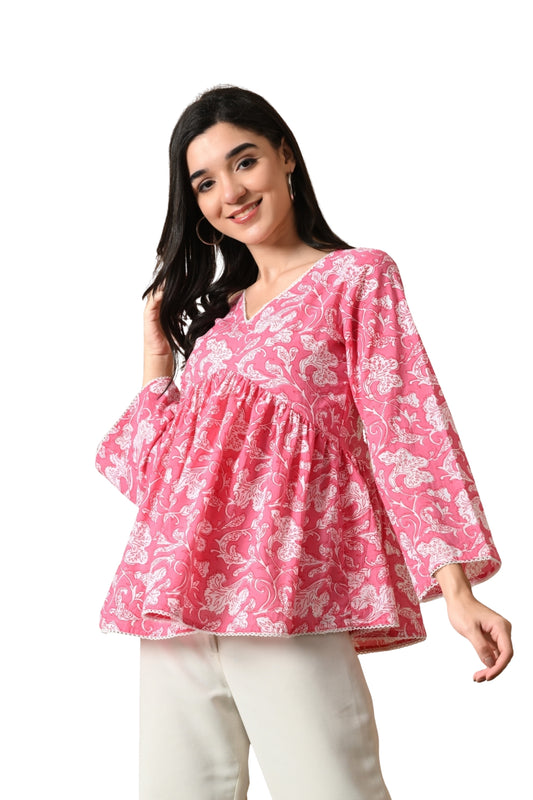 Calithea – Coral Blush Cotton Peplum Top
