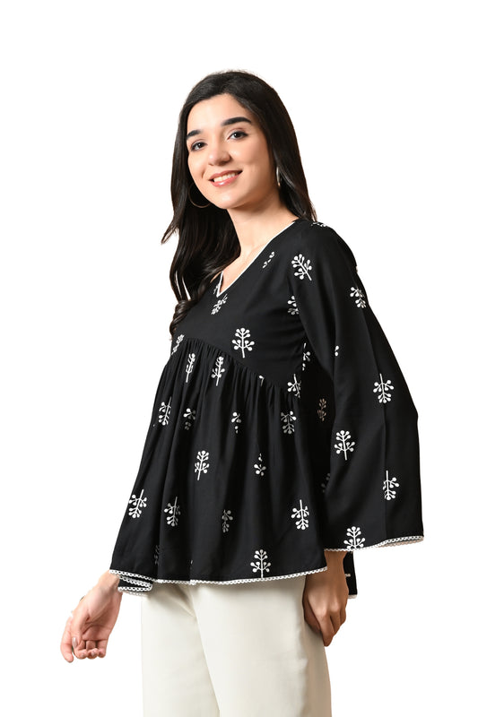 Inklyn – Inky Black Cotton Peplum Top