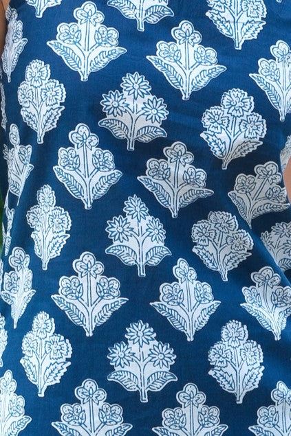 Floral Printed Open Back Sleeveless Kurti (Navy Blue)