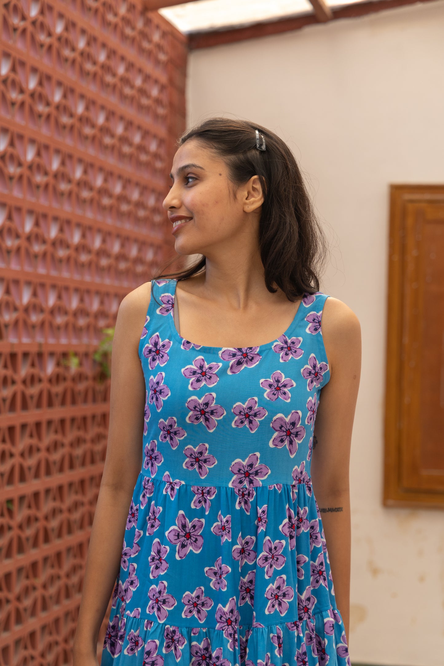 Azure Blossom Tiered Dress (Blue)