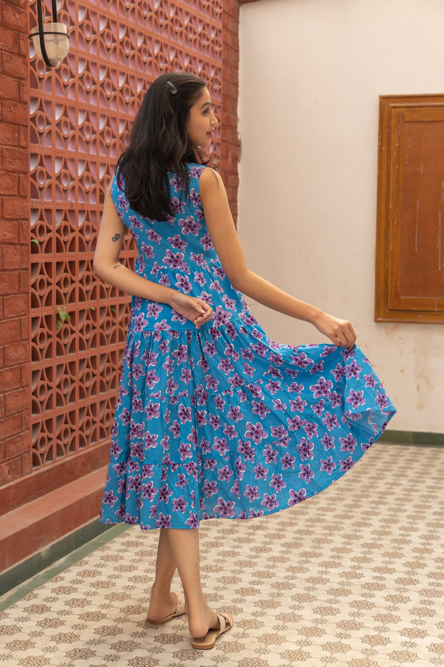 Azure Blossom Tiered Dress (Blue)