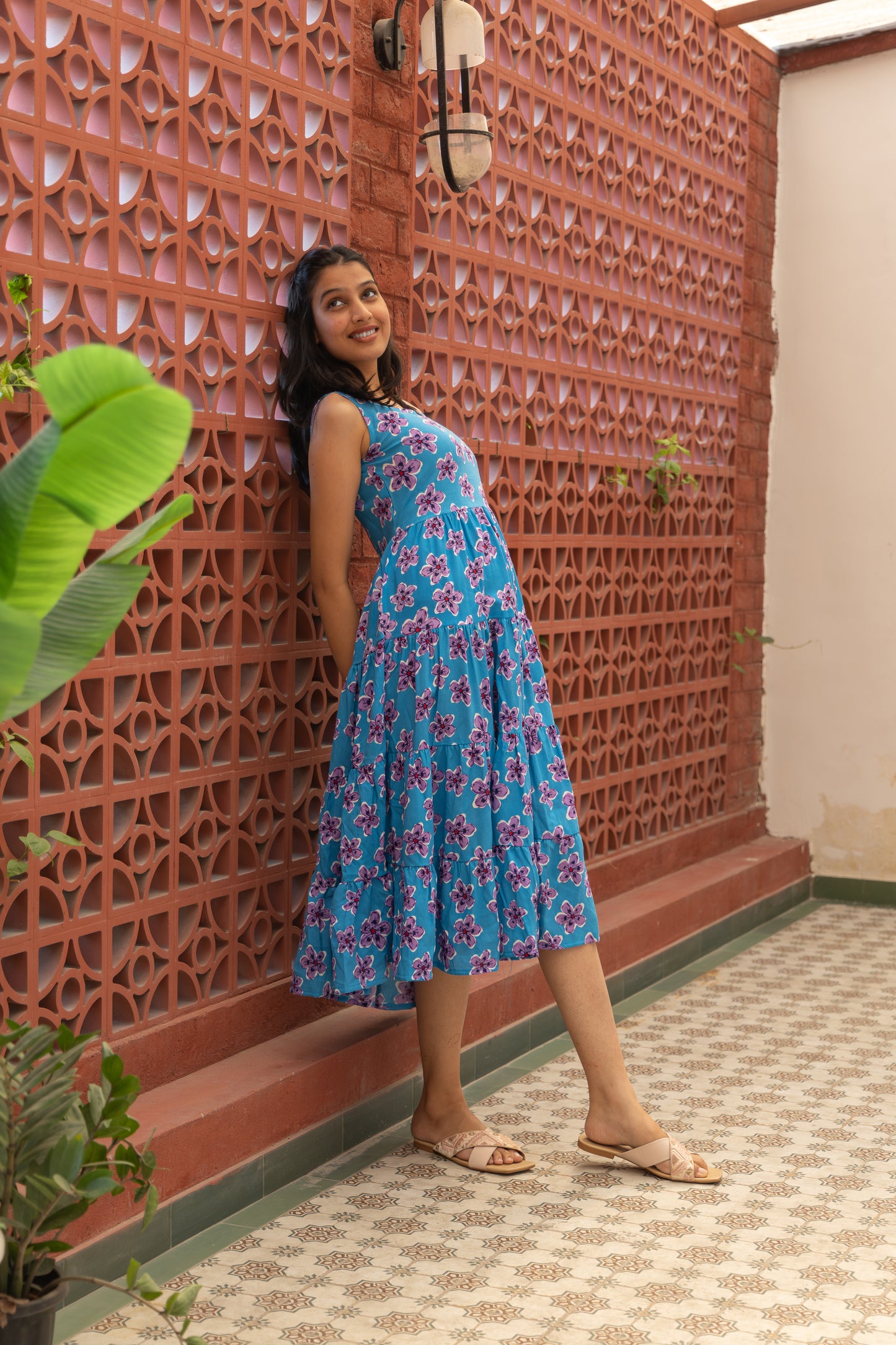 Azure Blossom Tiered Dress (Blue)