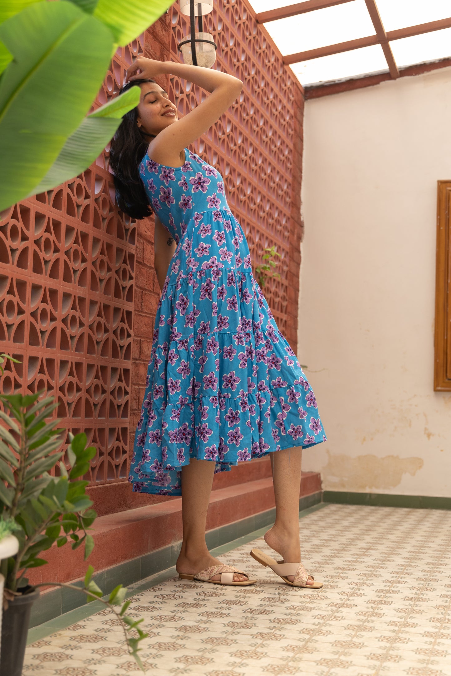 Azure Blossom Tiered Dress (Blue)