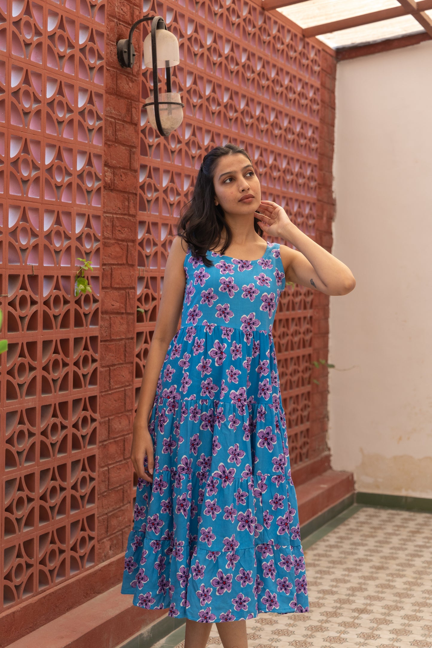Azure Blossom Tiered Dress (Blue)