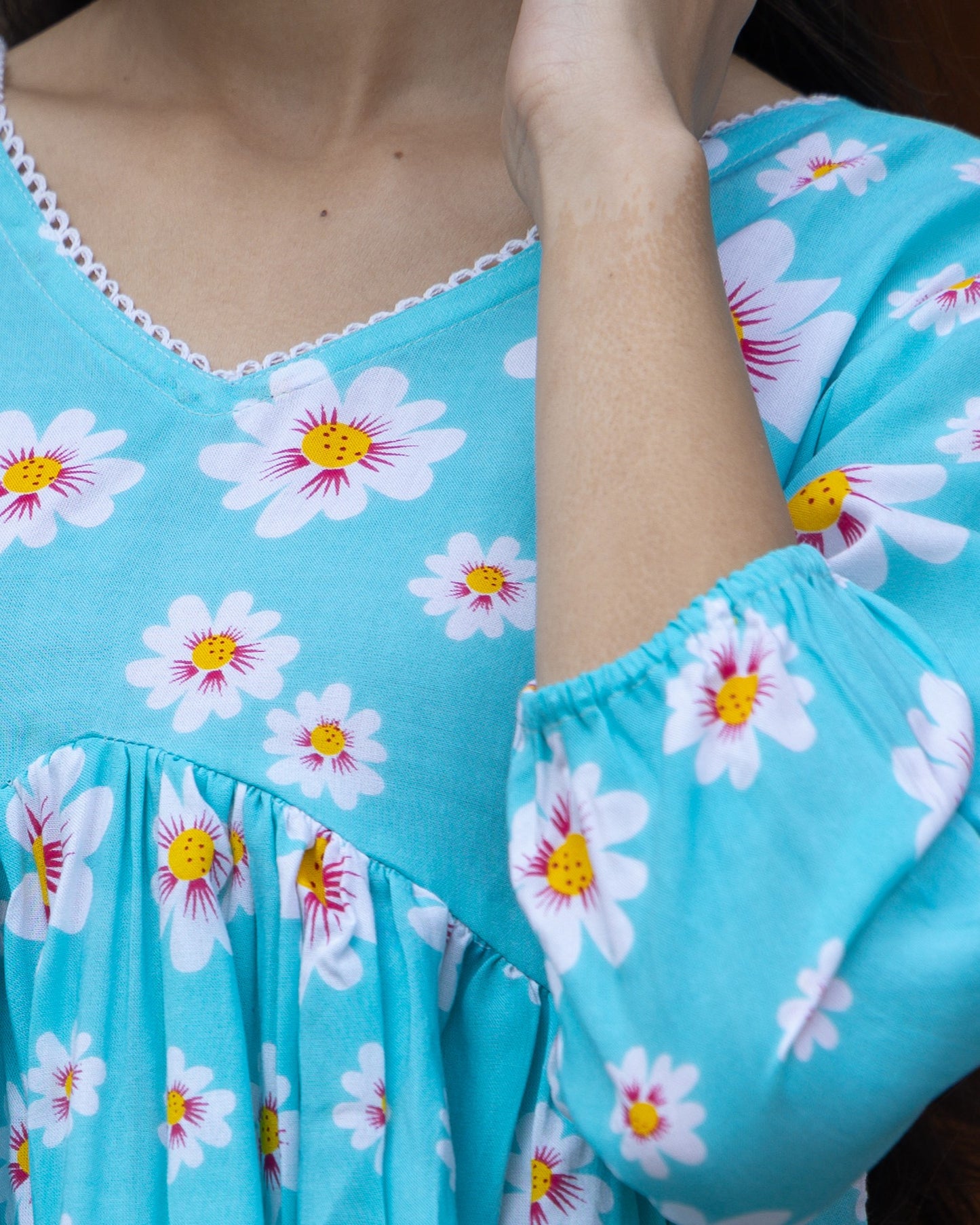 Azure Petals Peplum Top (Sky Blue)