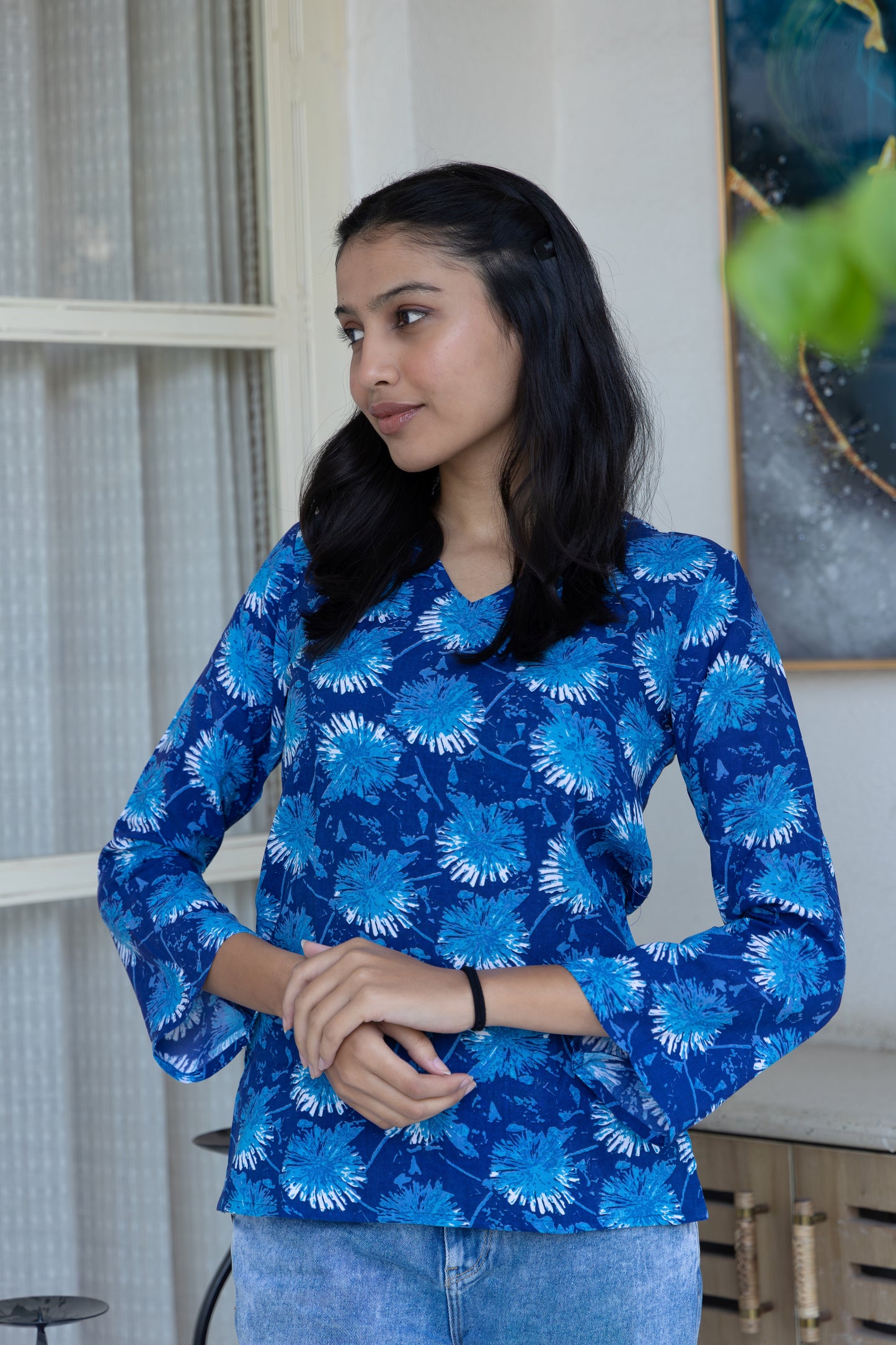 Blue Serenity Back Design Cotton Top