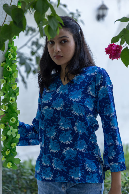Blue Serenity Back Design Cotton Top