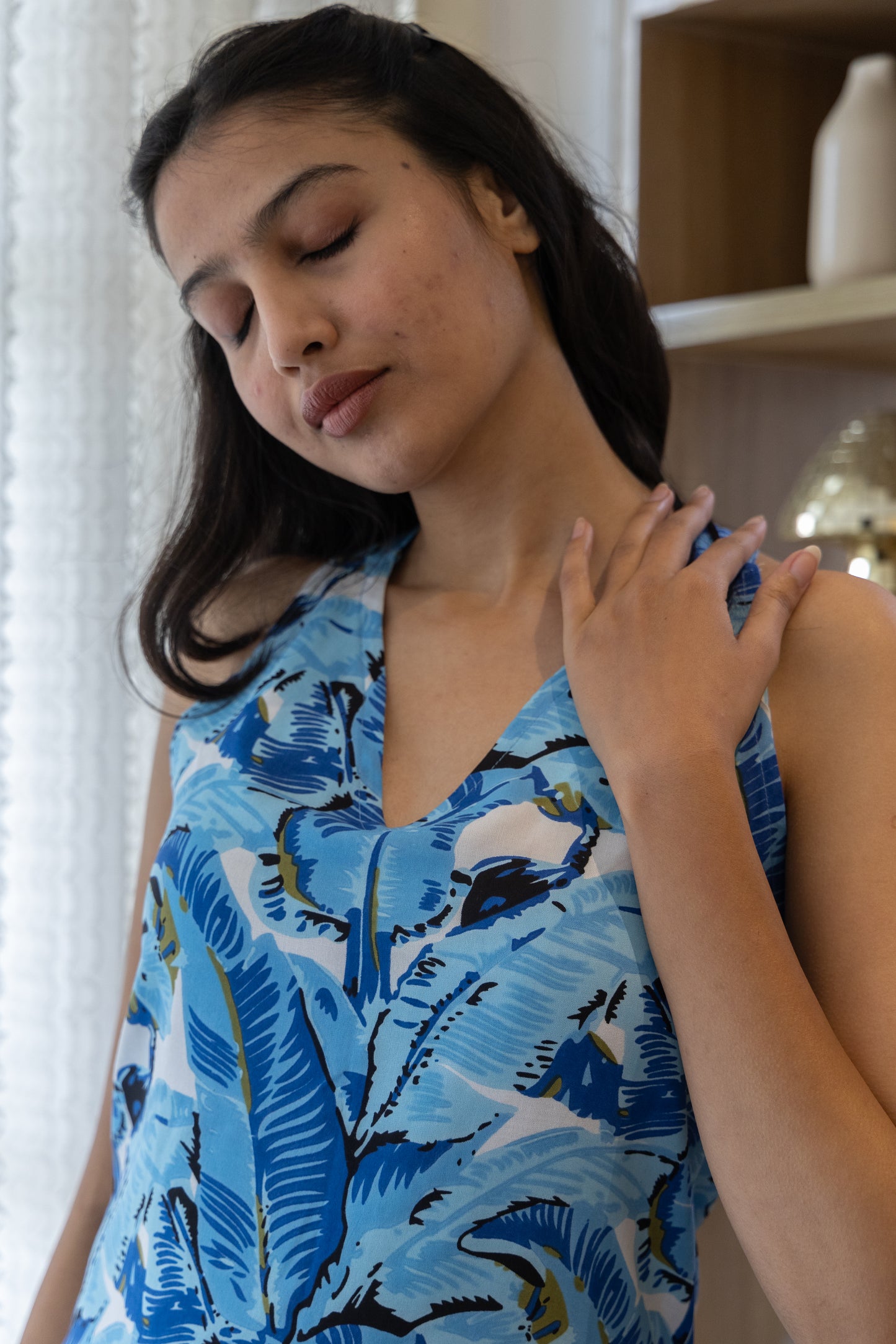 Blue Leaf Reverie Straight Kurti