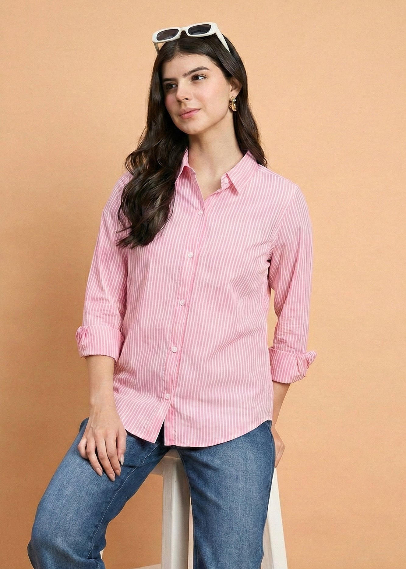Blushline - Striped Fitted Shirt (Baby Pink)