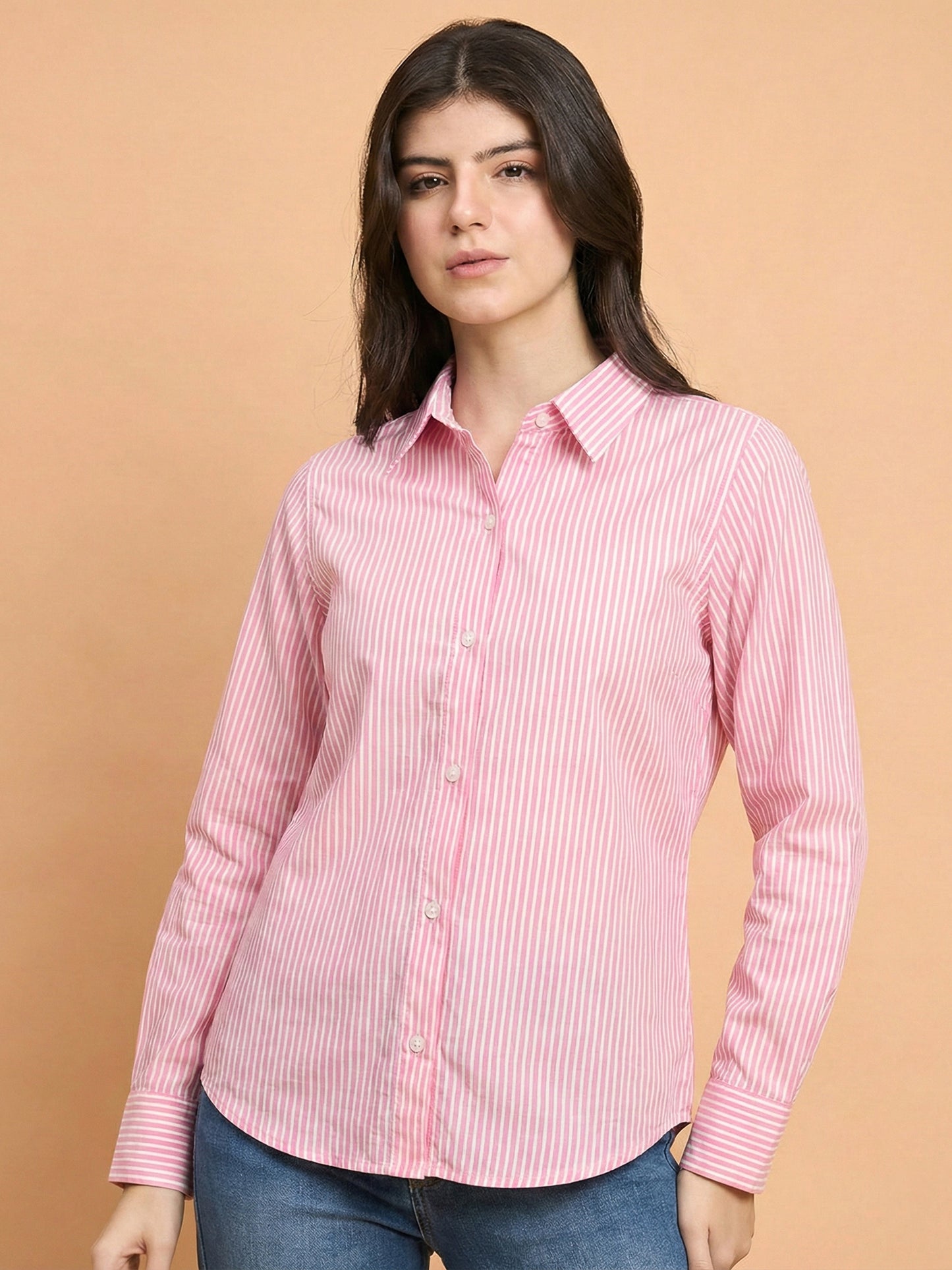 Blushline - Striped Fitted Shirt (Baby Pink)
