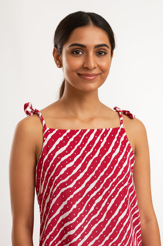 Sierra – Red Cotton Tie-Up Shoulder Top