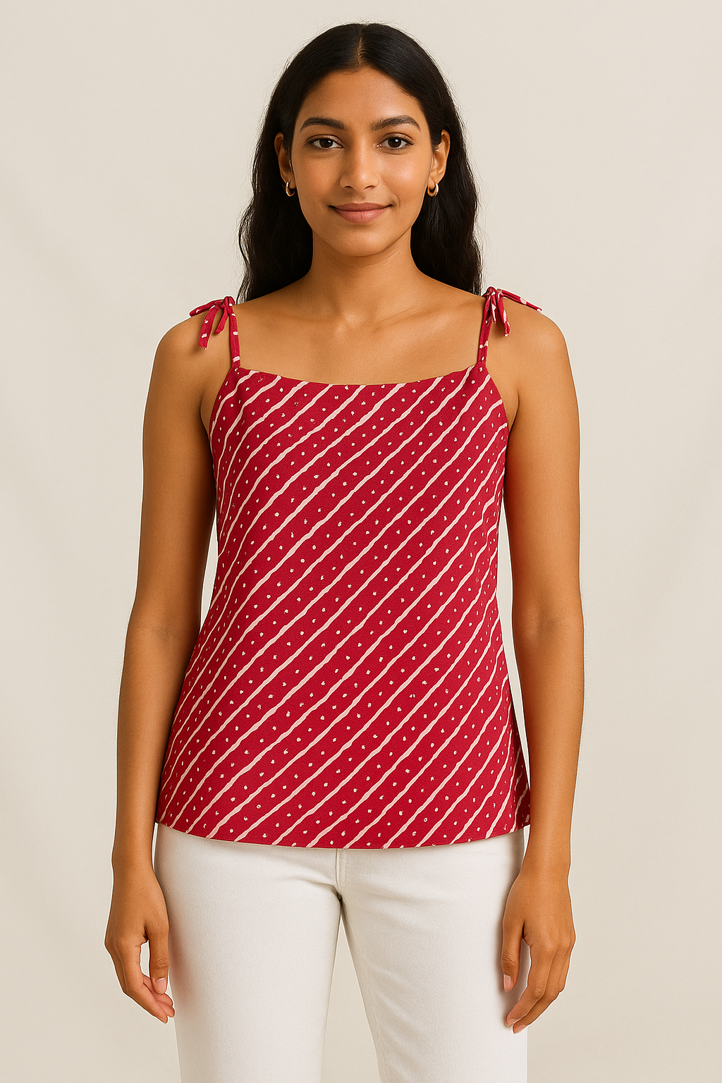 Sierra – Red Cotton Tie-Up Shoulder Top