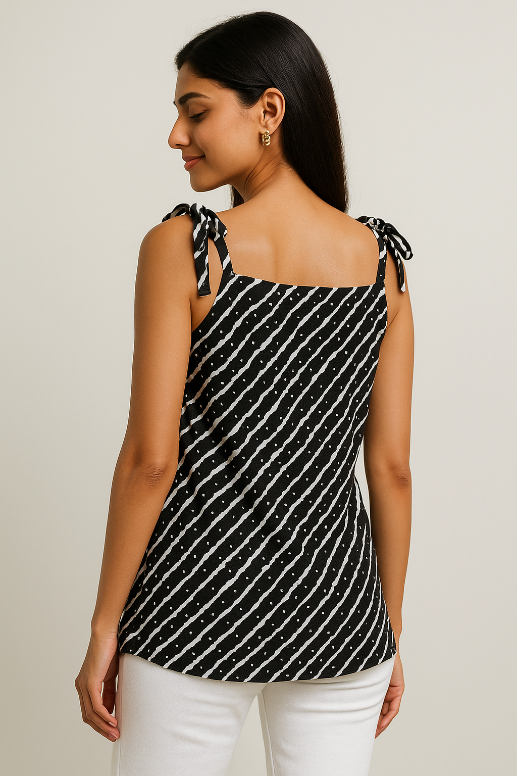 Zyra – Black & White Dotted Stripe Cotton Tie-Up Top