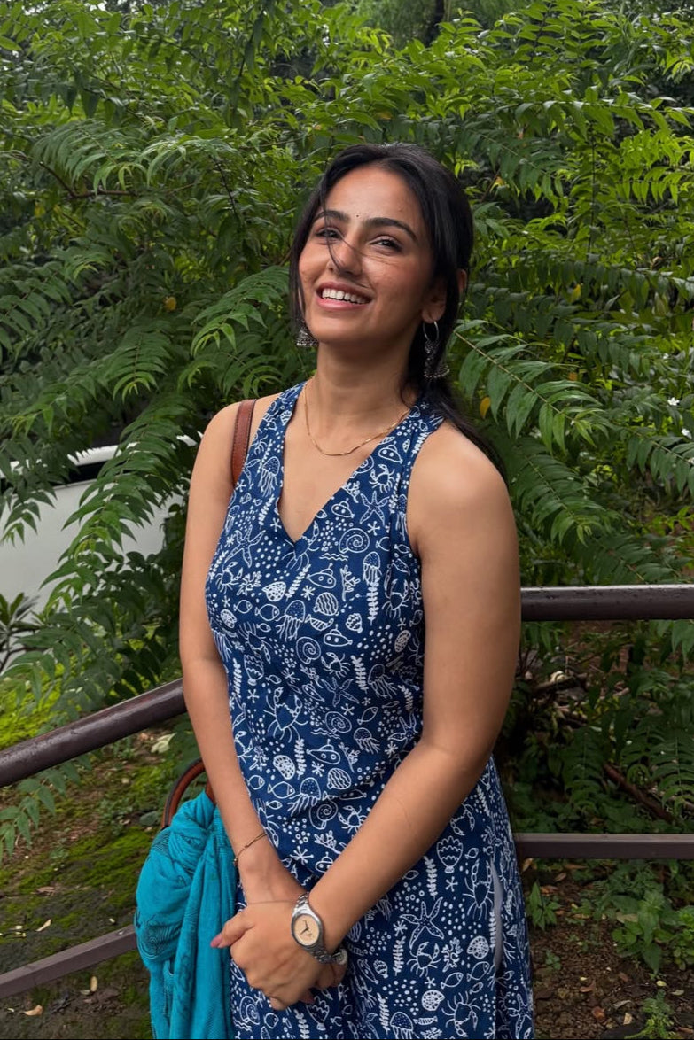 Kavya - Indigo Designer Back Kurti