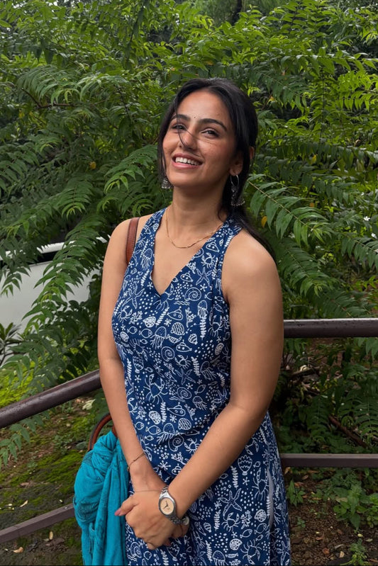 Kavya - Indigo Designer Back Kurti