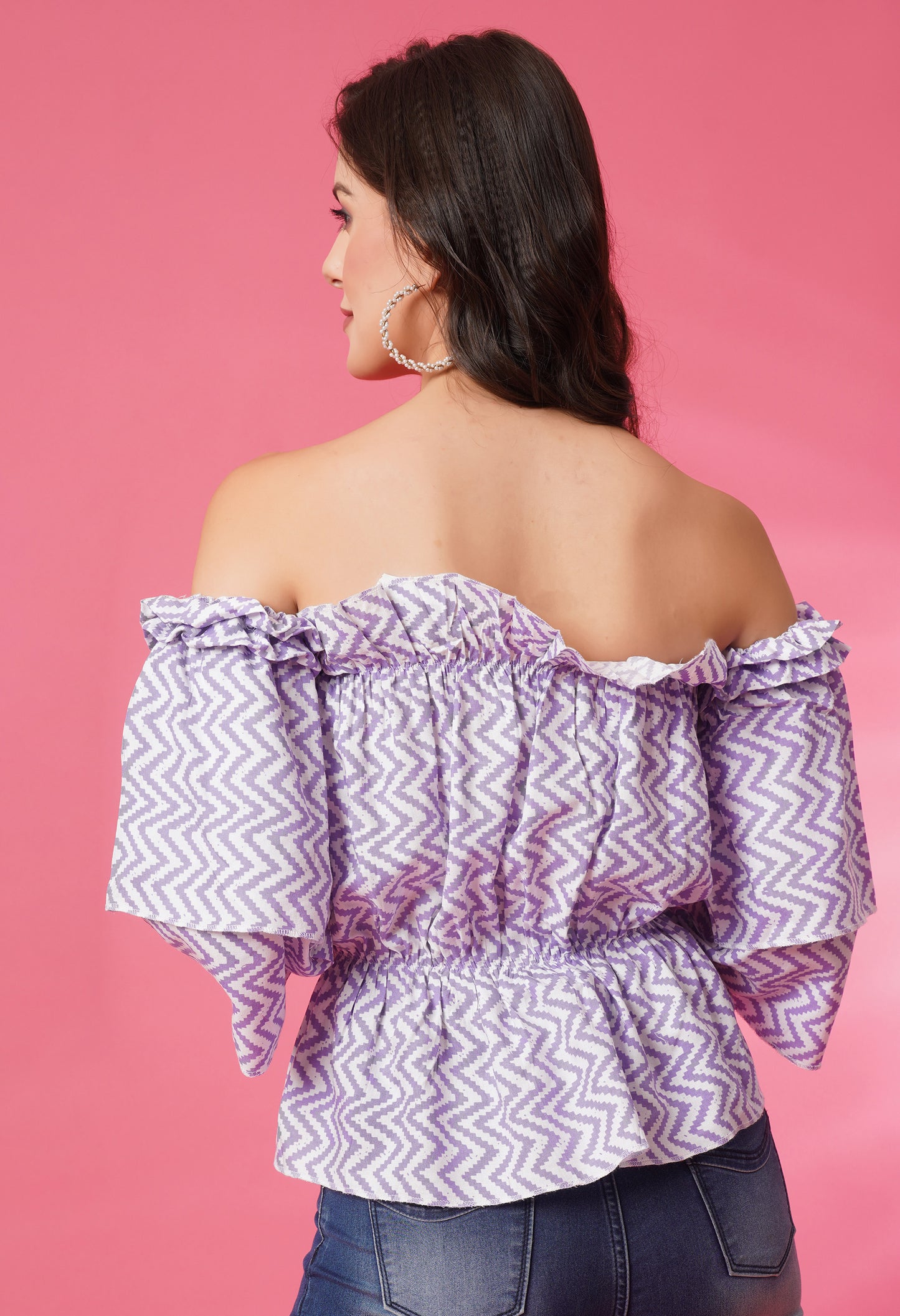 Purple Zigzag Off-Shoulder Top