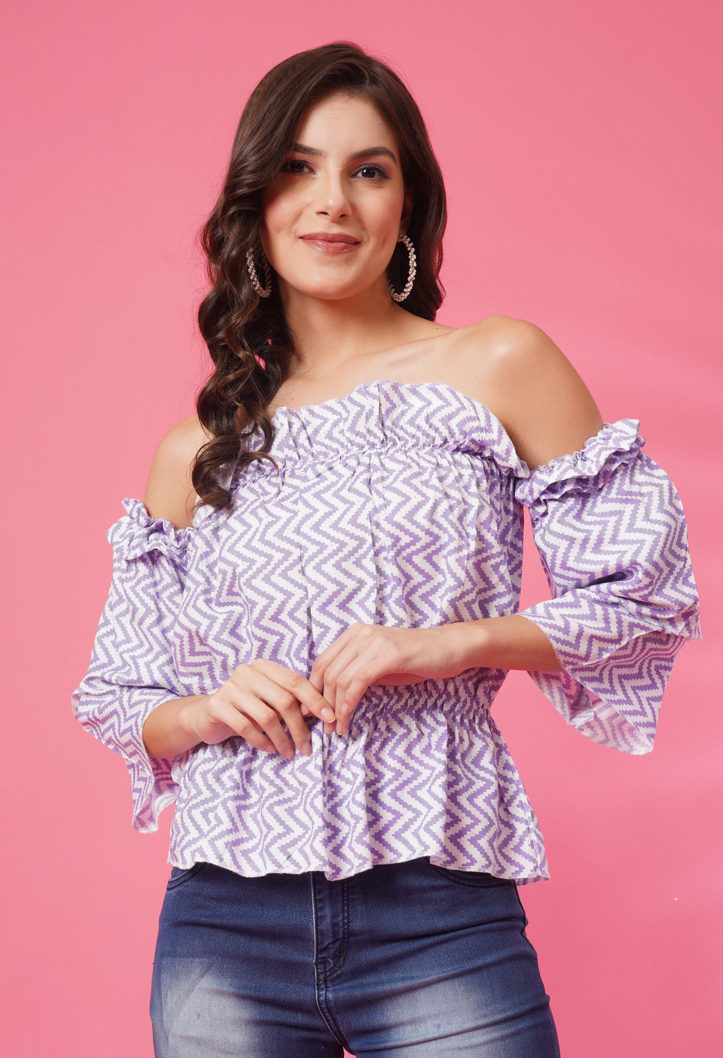 Purple Zigzag Off-Shoulder Top