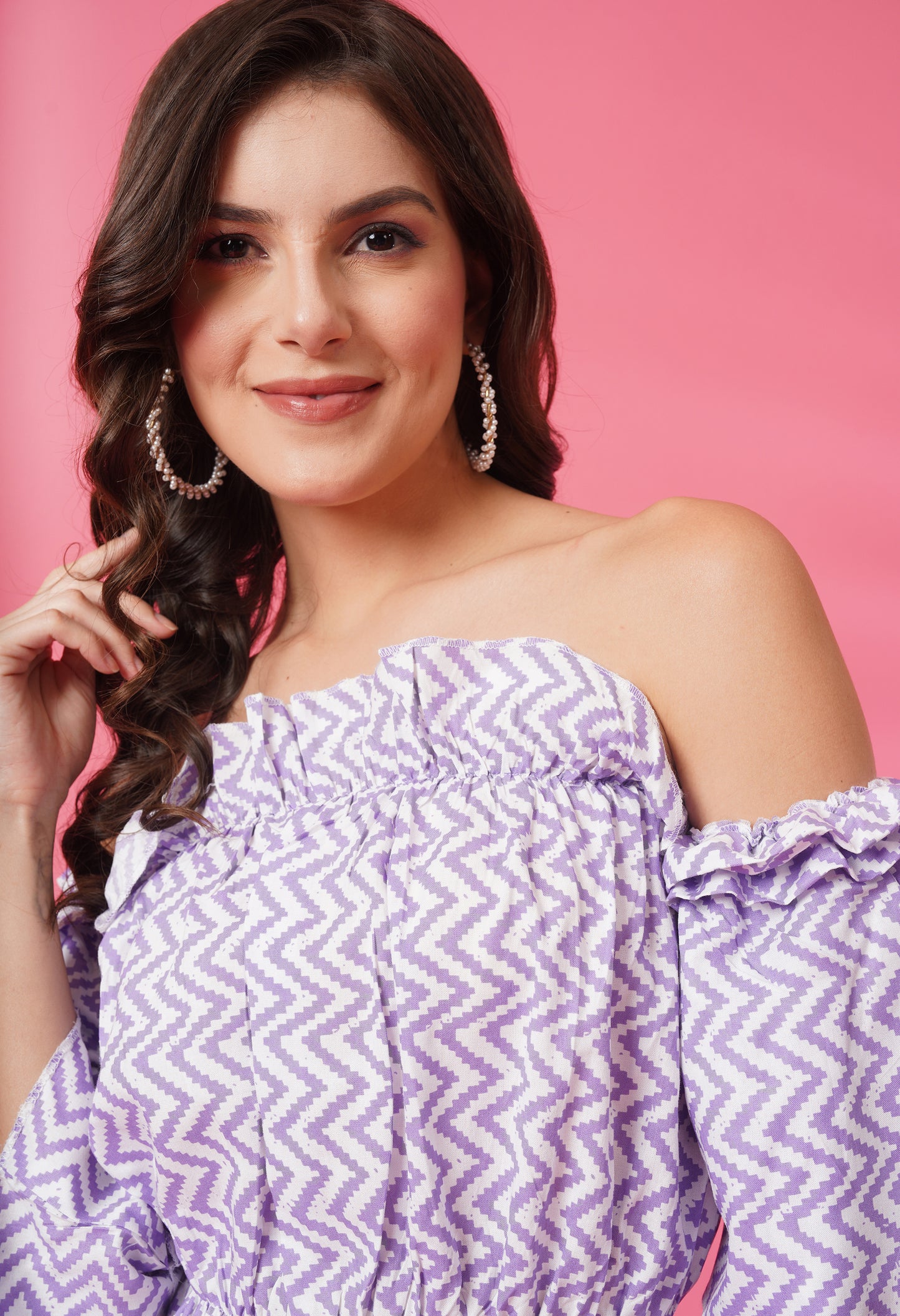 Purple Zigzag Off-Shoulder Top