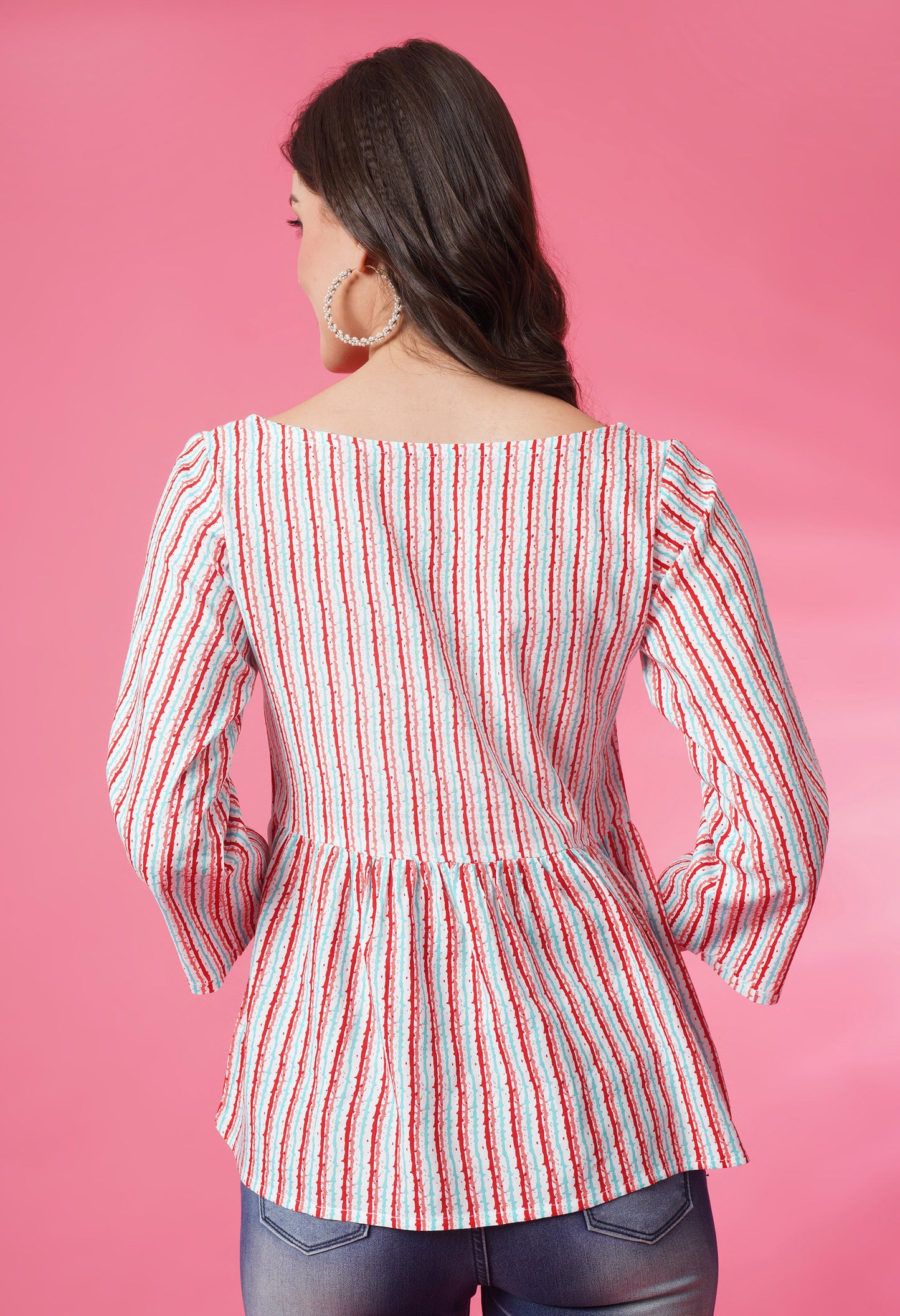 Multicolor Square Neck Striped Top