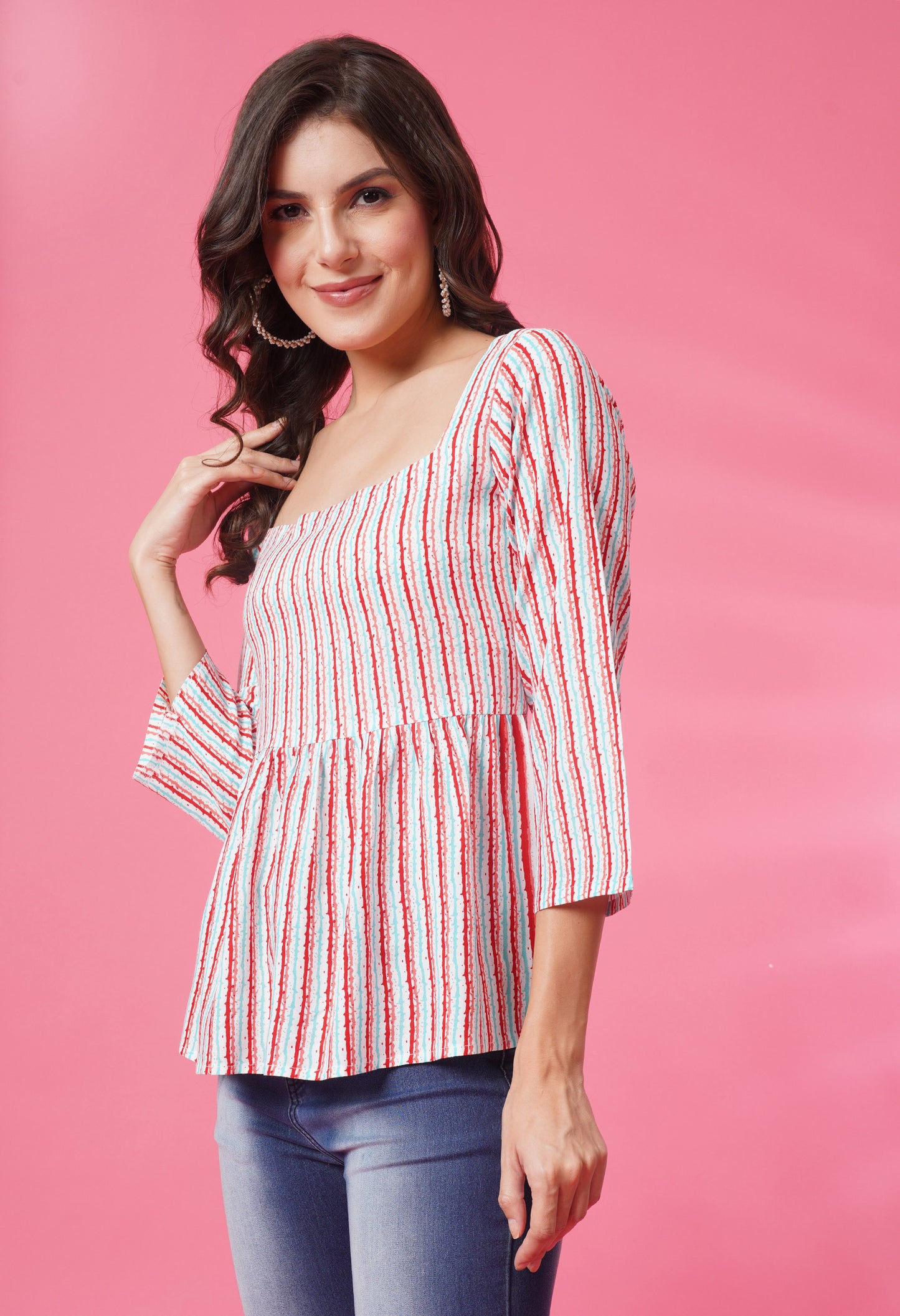 Multicolor Square Neck Striped Top