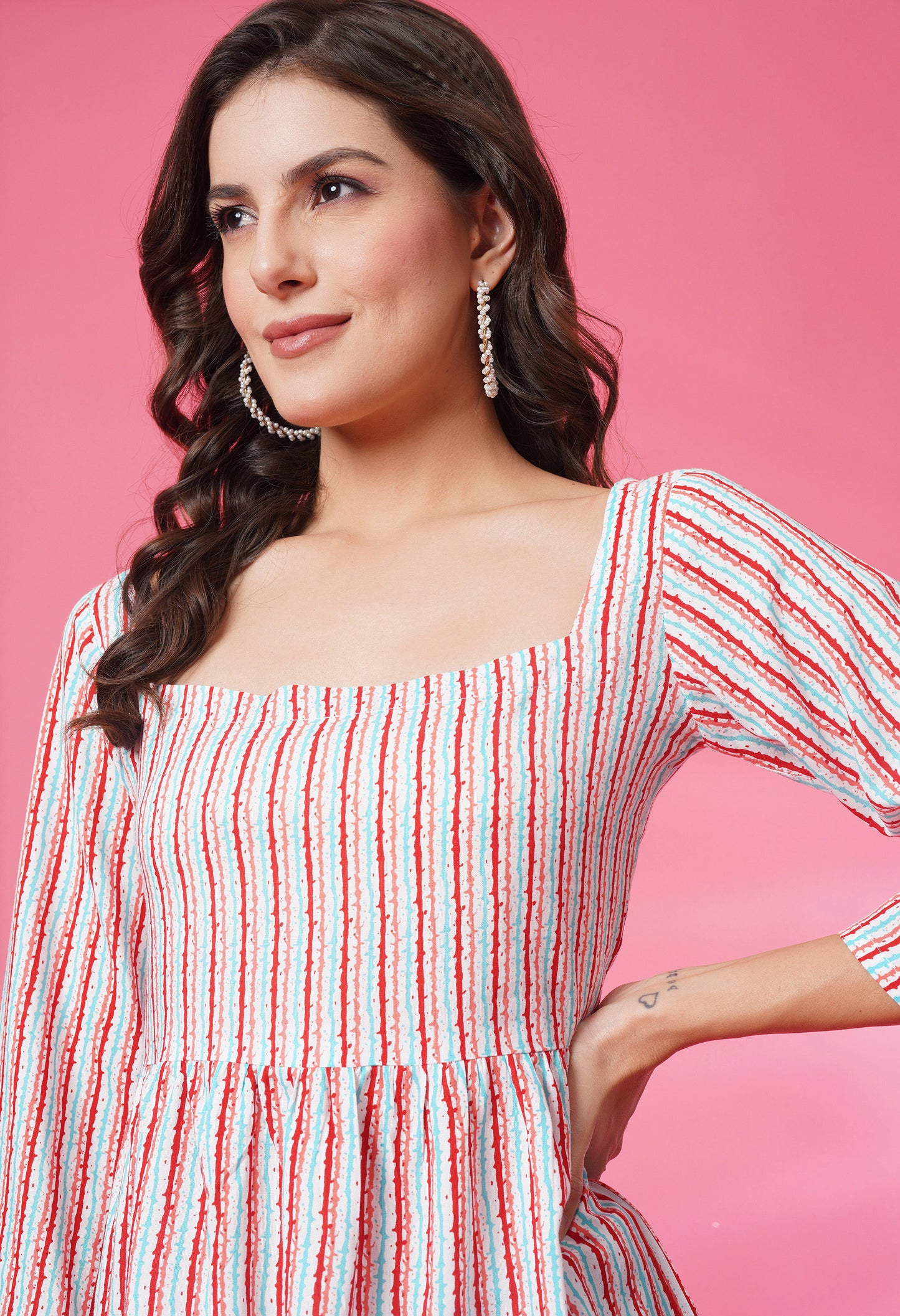 Multicolor Square Neck Striped Top