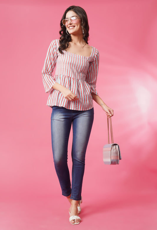 Multicolor Square Neck Striped Top