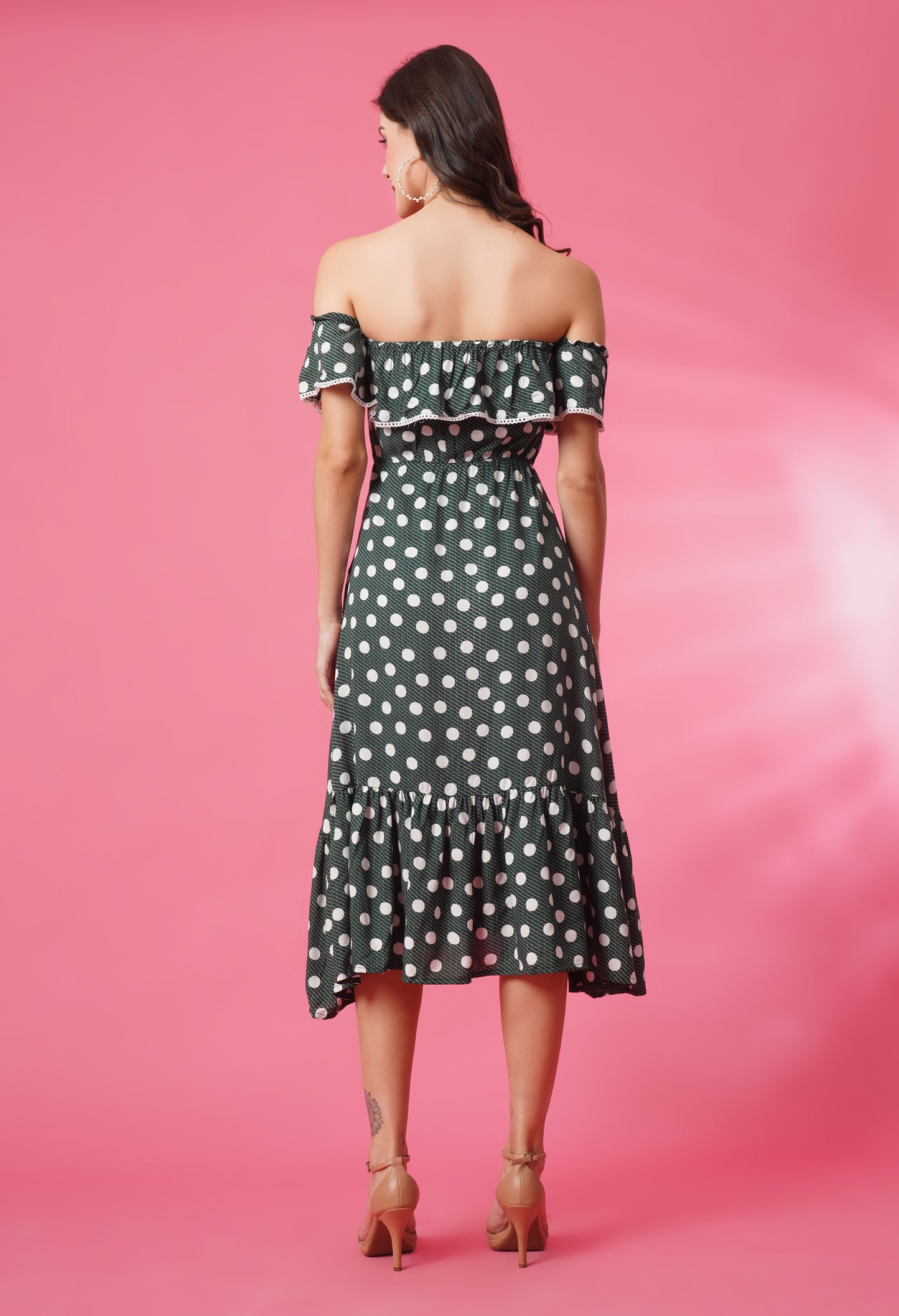 Chic Polka Cold Shoulder Dress
