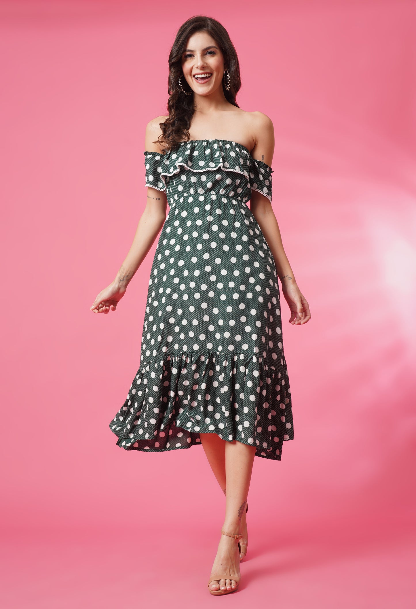 Chic Polka Cold Shoulder Dress