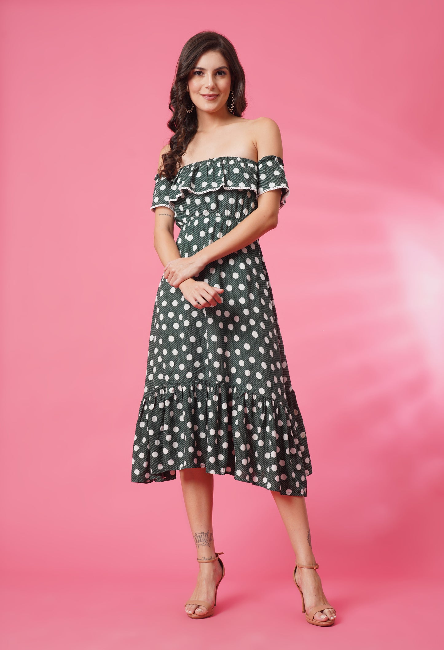 Chic Polka Cold Shoulder Dress