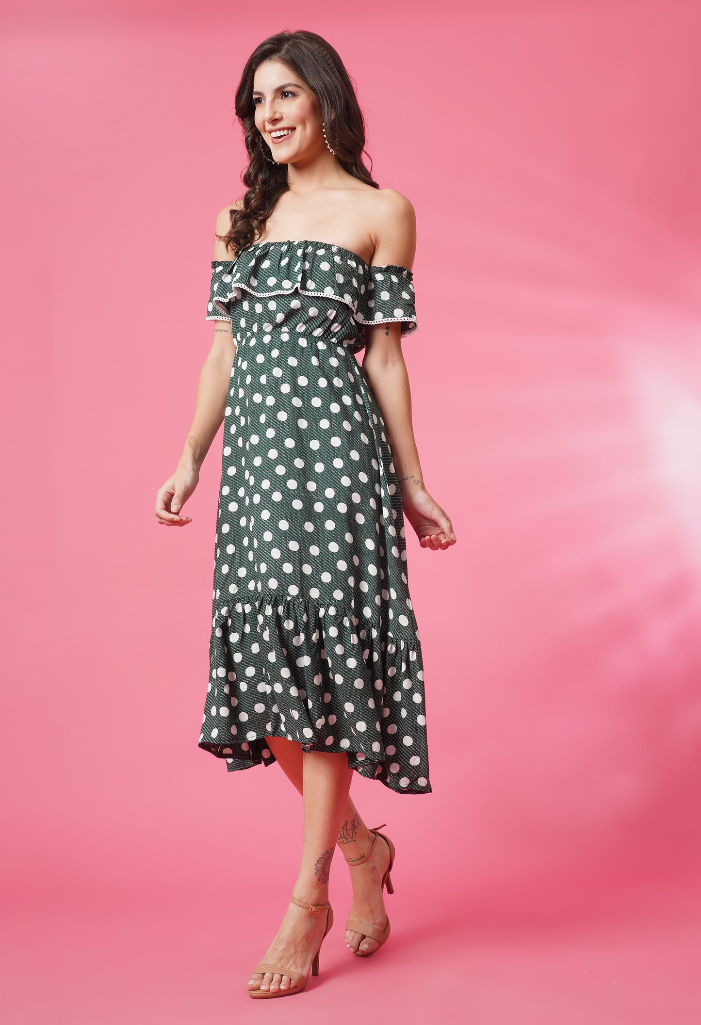 Chic Polka Cold Shoulder Dress