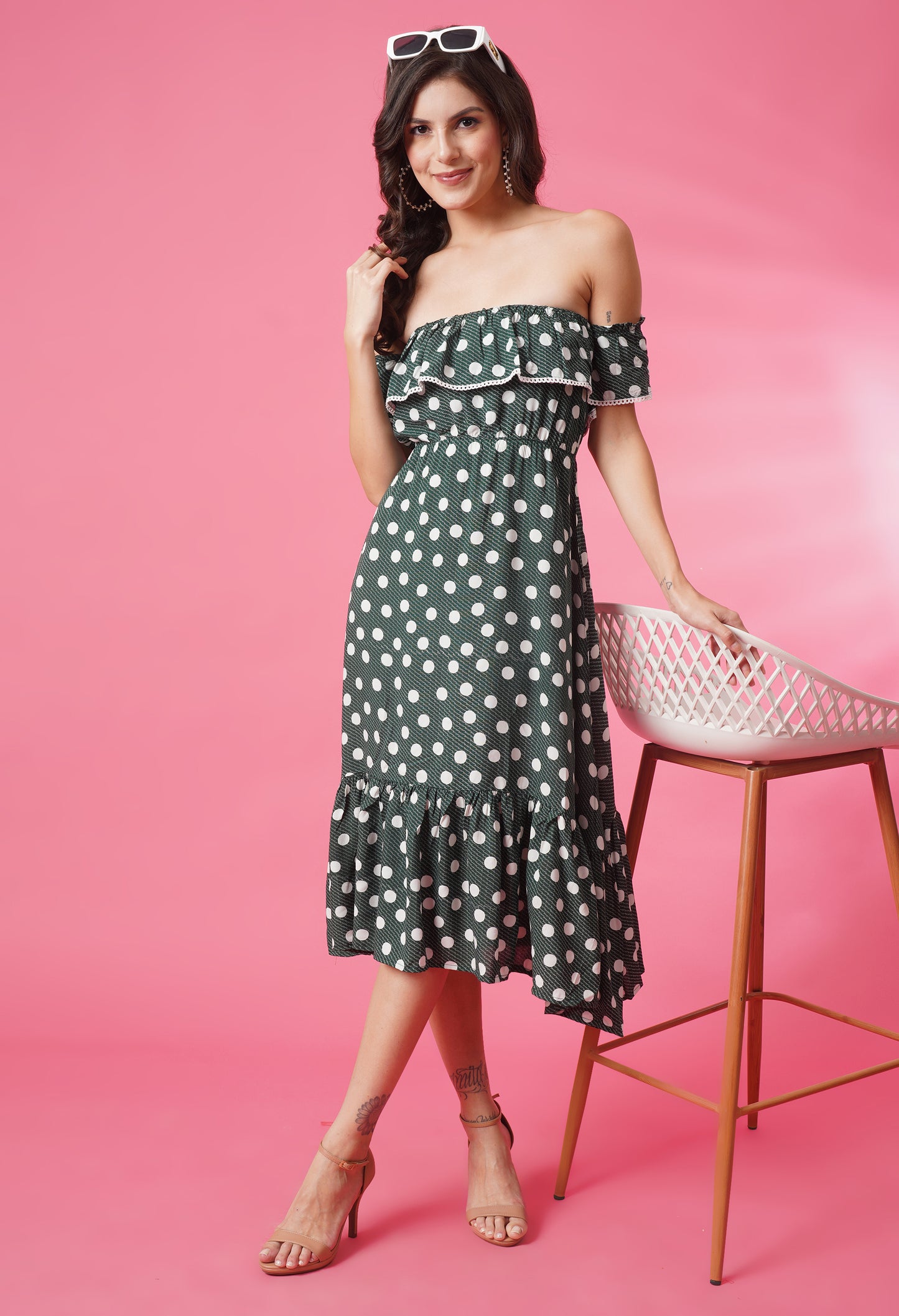 Chic Polka Cold Shoulder Dress