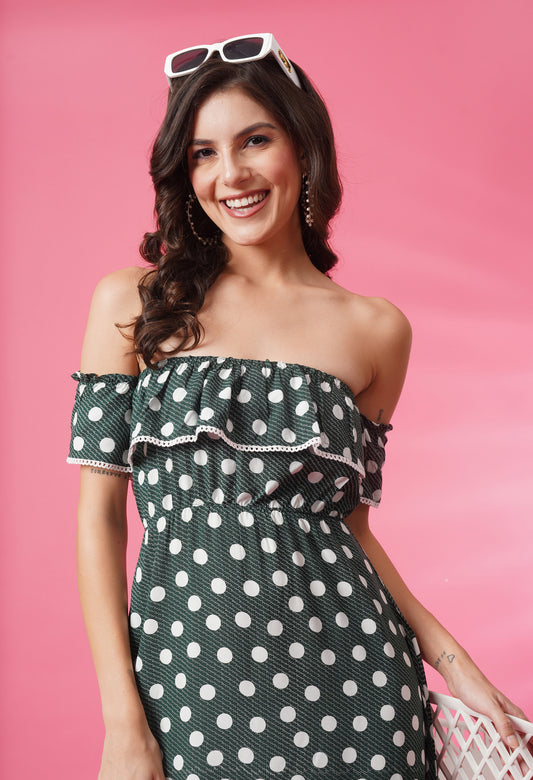 Chic Polka Cold Shoulder Dress