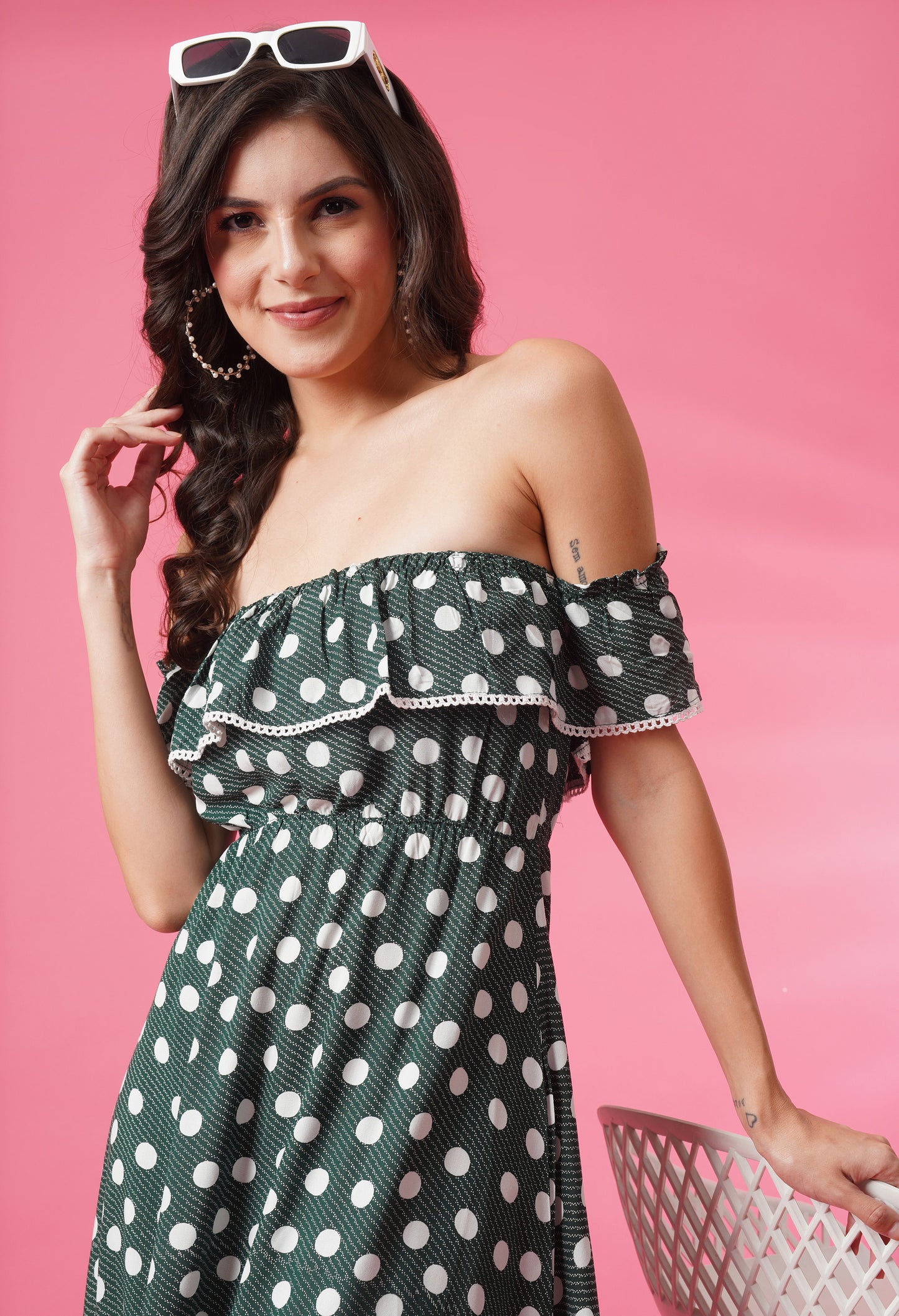 Chic Polka Cold Shoulder Dress