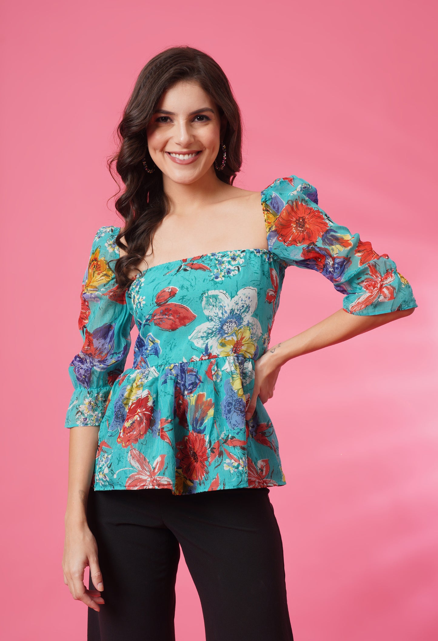 Organza Frill Sleeve Top