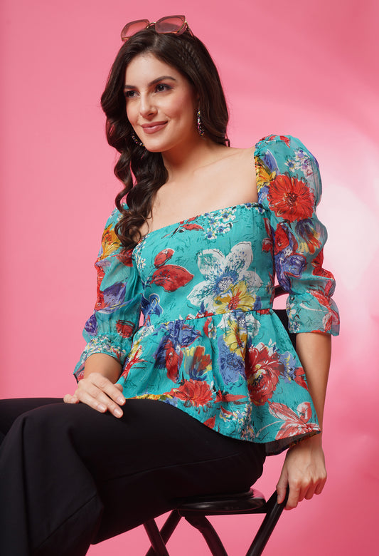 Organza Frill Sleeve Top