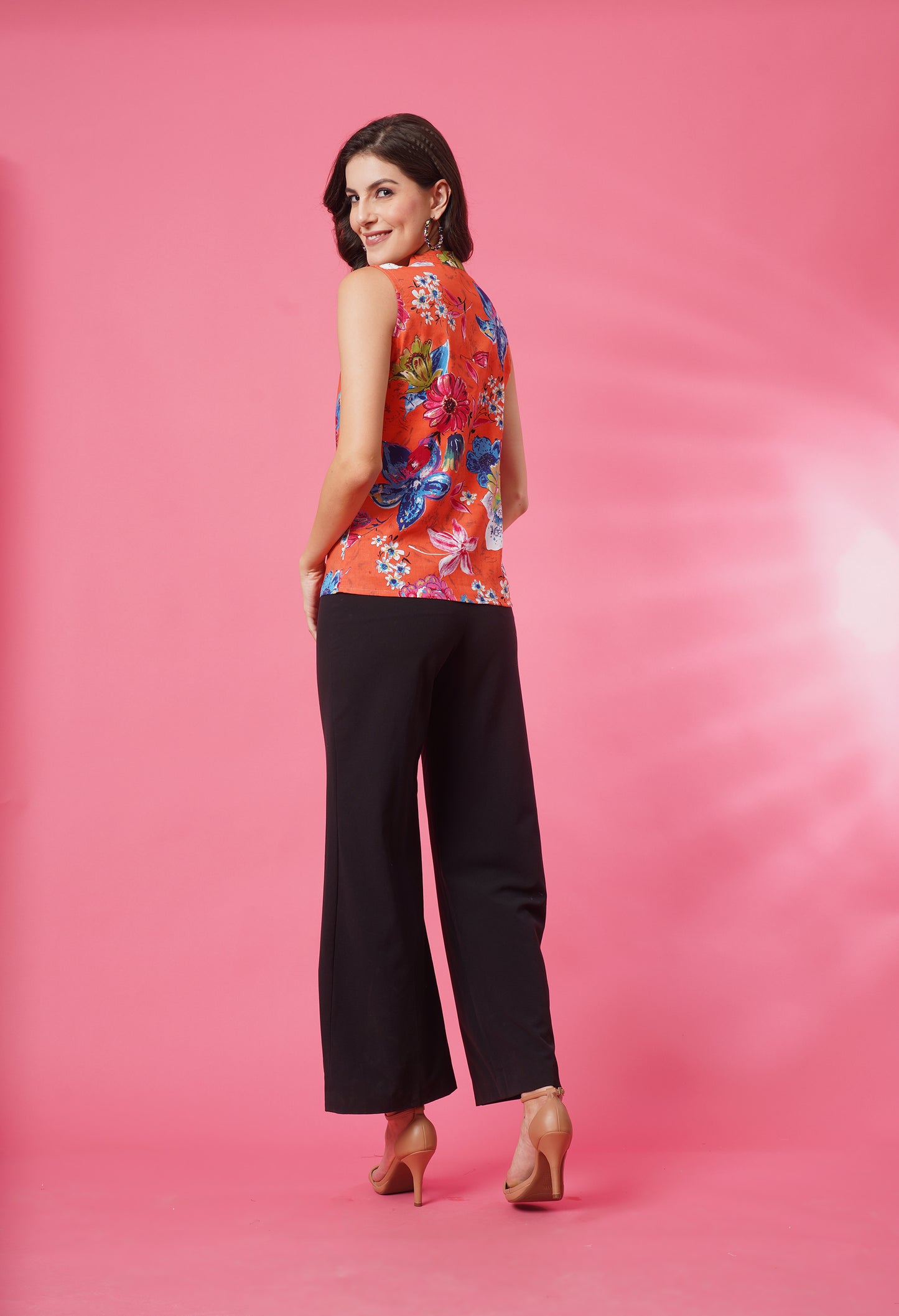 Tangerine Bloom Floral Sleeveless Top