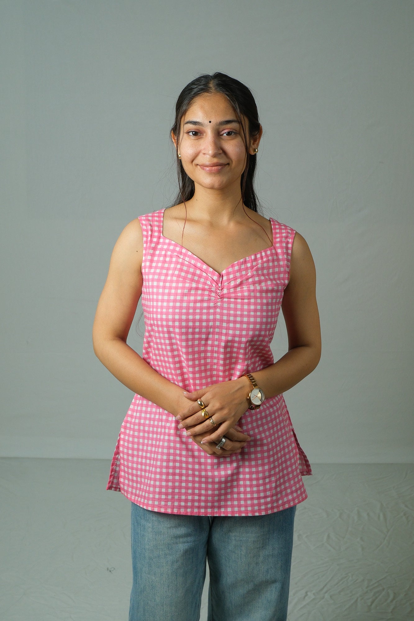 Anya – Gingham Cotton Top (Pink)