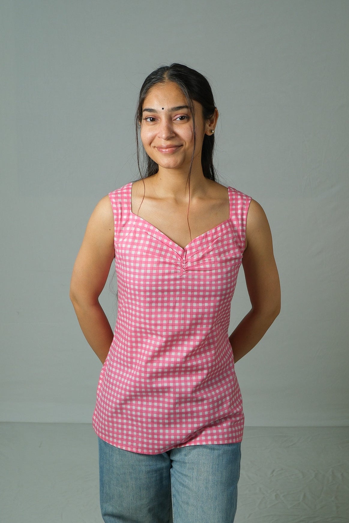 Anya – Gingham Cotton Top (Pink)