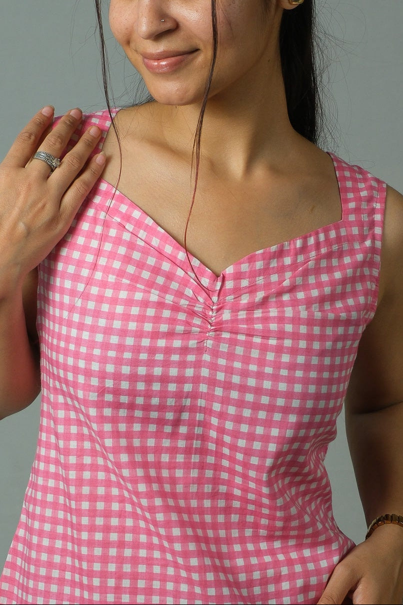 Anya – Gingham Cotton Top (Pink)
