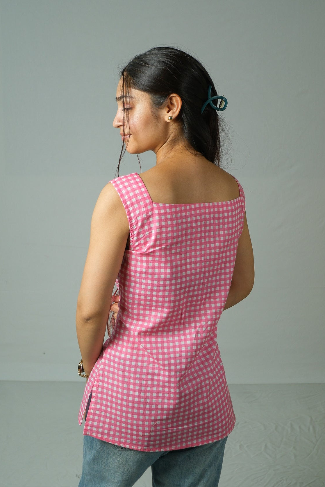 Anya – Gingham Cotton Top (Pink)