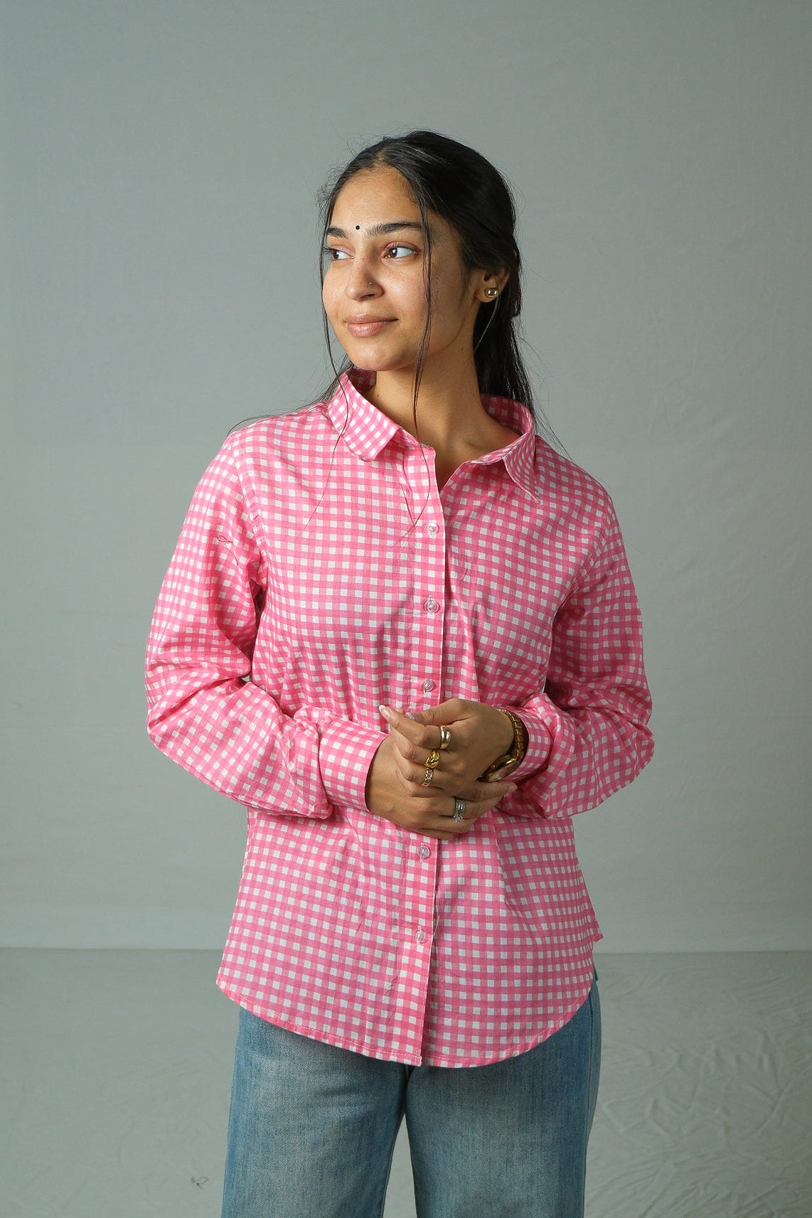 Lyla – Gingham Cotton Shirt (Pink)
